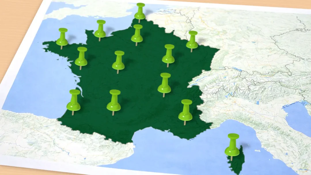 Carte de France avec marqueurs du réseau paysagiste Mikoriz